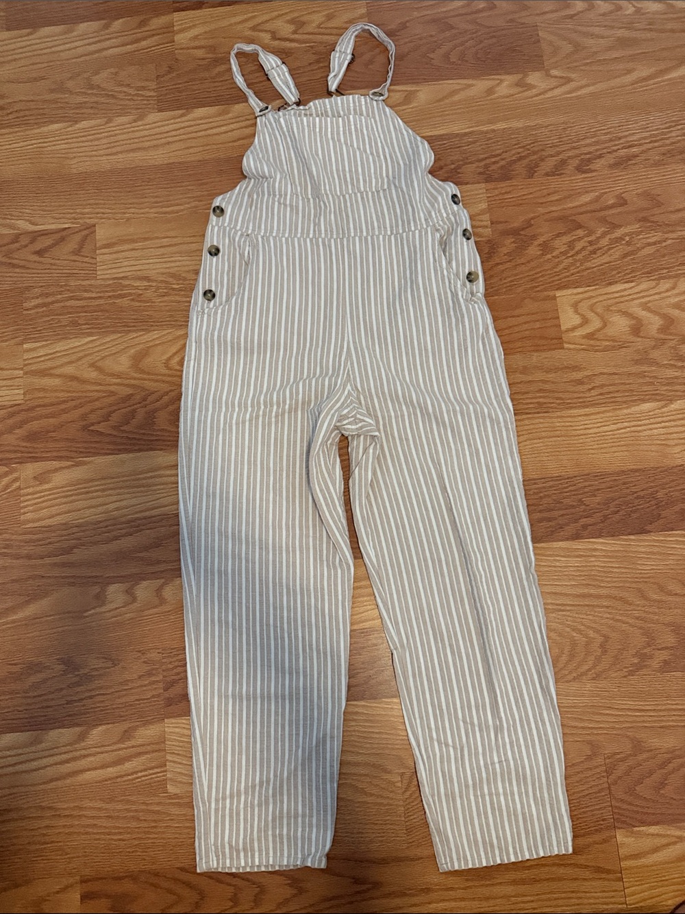 wild fable Cream and White Striped Linen-Blend Overalls